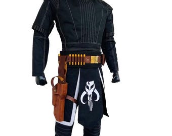 Boba Fett Inspired Star Wars Custom Cosplay Costumes | Din Djarin Bounty Hunter Outfit for Men | Mythosaur Skull Suit with Belt & Holster