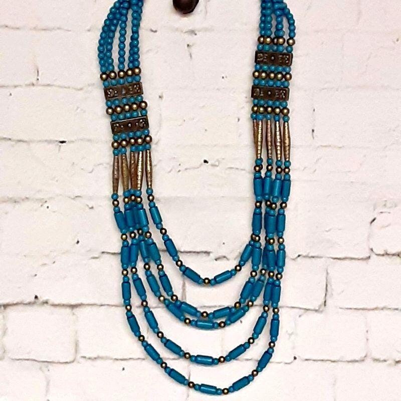 Vintage Faux Turquoise Brass Bead Stable Multi-strand Necklace - Etsy