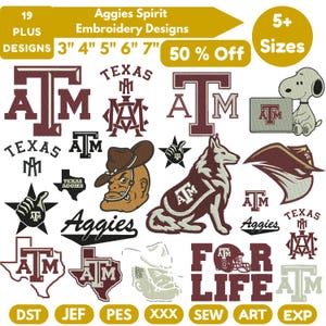 Aggie Spirit borduurpatronen voor de machine, college football borduurpatroon, sportmascotte patroon, Texas borduurpatroon, sportteam borduurpatroon, PES 5+ maten