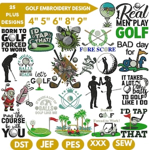 Mini Golf Embroidery Designs Bundle: Golf Ball, Cart, Towel
