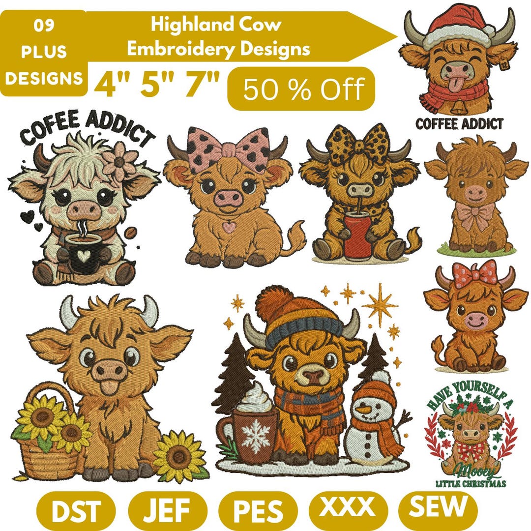 Highland Cow Machine Embroidery Designs Sunflowers Highland Cute Cow ...
