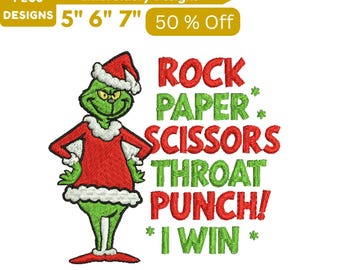 Stein Papier Schere Halsstanzer Ich Win Maschinenstickerei Design Grinch Stickerei Lustiger Grinch Zitat Design Lustiges Weihnachten Grinchy 3+Sizes
