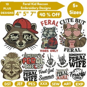 Feral Child Raccoon Embroidery Design Raccoon Applique Design Cute Whiskered Face Embroidery Feral Raccoon Cute Baby Raccoon pes dst 5+Sizes