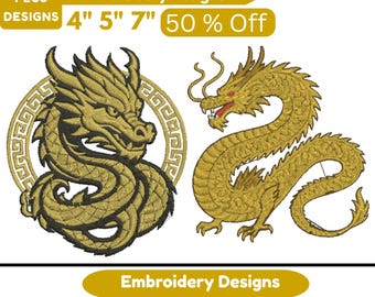 Golden Dragon Machine Embroidery Design Chinese Dragon Embroidery Dragon Wings Embroidery Mythical Creature Design PES 3+Sizes Download File