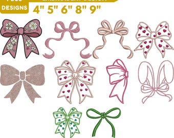 Bundle de motifs de broderie noeud mignon brodés à la machine - noeuds ruban noeud broderie - téléchargement immédiat - 6 tailles - Pes DST, fichier EXP