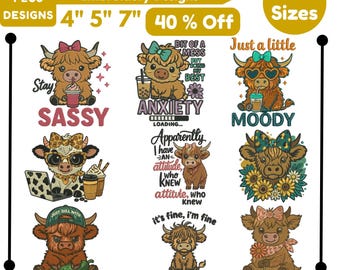 Funny Highland Cow Sayings Machine Embroidery Designs Floral Cow Embroidery Crazy Highland Cow EMB Cute Cow Head PES File 5+Sizes Downloads