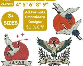 鶴の手刺繍パターン、鶴の鳥のパターン、日本の刺繍、日本の鳥、日本の