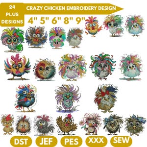 Crazy Chicken Embroidery Designs Floral Chicken Funny Chicken Designs Cute Chicken Embroidery File Rooster Embroidered Designs Chicken File