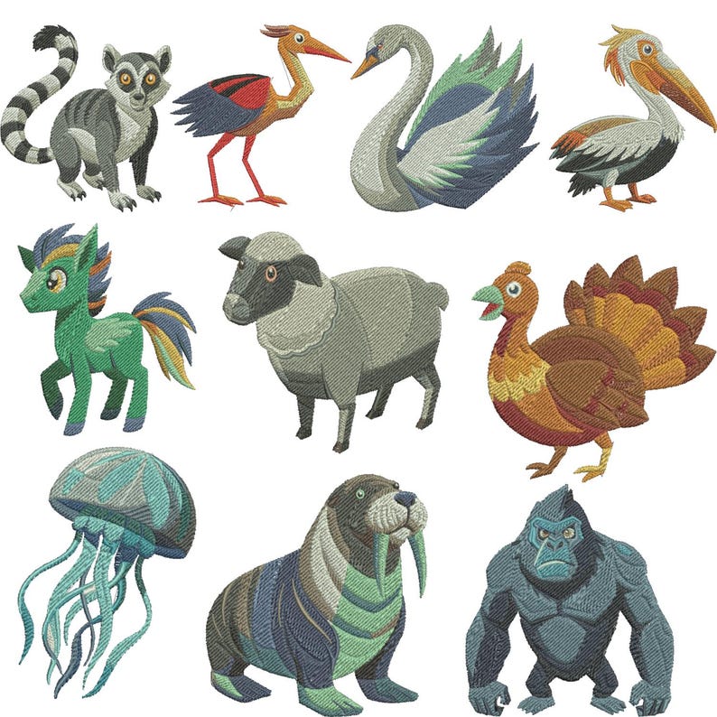Farm Animal Machine Embroidery Design Bundle Zoo Baby Animals
