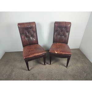 Pair Of Leather Tufted Parsons Chairs # 189126 Shipping is not free please conatct us before purchase Thanks