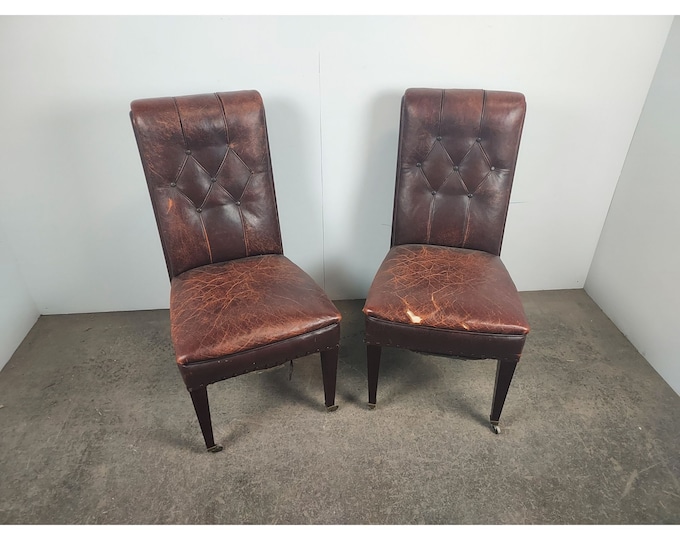 Pair Of Leather Tufted Parsons Chairs # 189126 Shipping is not free please conatct us before purchase Thanks