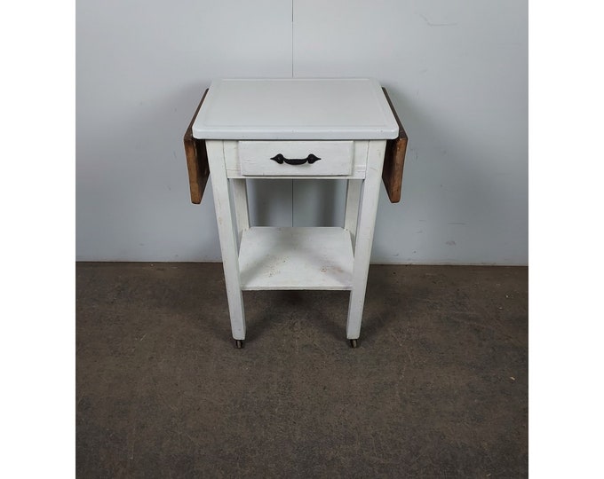 1940,s Enamel Top Drop Leaf Work Table # 194446 Shipping is not free please conatct us before purchase Thanks