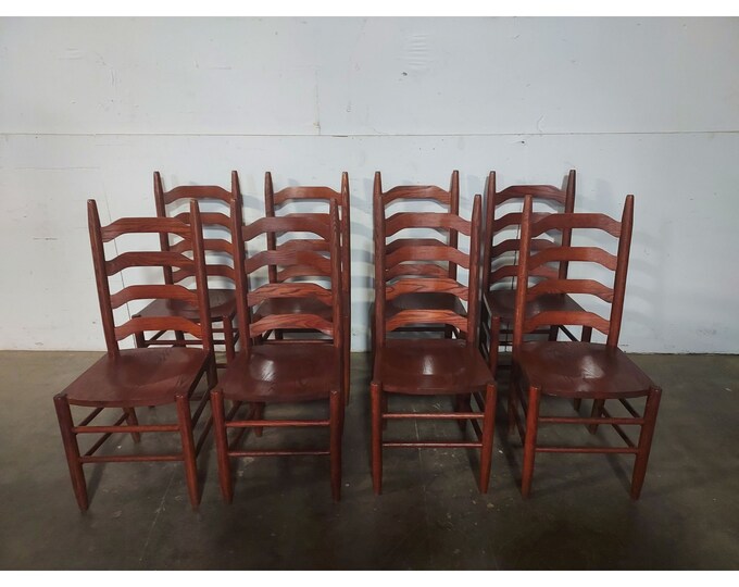 Set Of Eight Oak Ladder Back Oak Chairs # 194304 Shipping is not free please conatct us before purchase Thanks