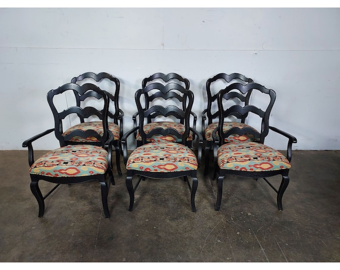 Set Of Six Vintage Black Painted  Arm Chairs # 191924 Shipping is not free please conatct us before purchase Thanks