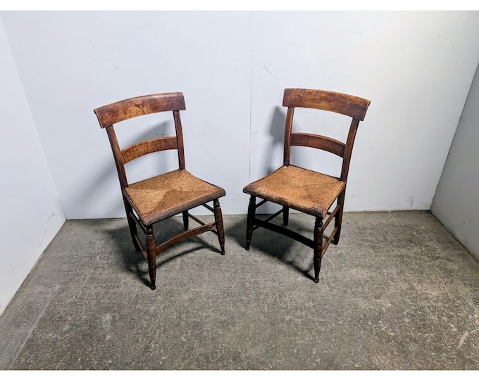 Pair Of Mid 1800's Rush Seat Chairs # 198372 Shipping is not a 1.00 Shipping is not free please contact us before purchase Thanks