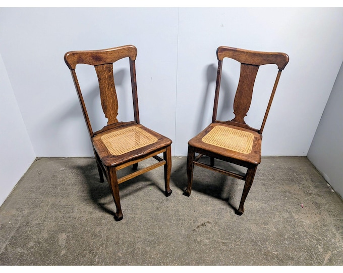 Pair Of 1920,s T Back Oak Chairs # 200722 Shipping is not a 1.00 Shipping is not free please contact us before purchase Thanks