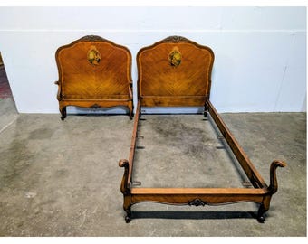 Pair Of 1920,s Paint Decorated French Beds # 200887 Shipping is not a 1.00 Shipping is not free please contact us before purchase Thanks