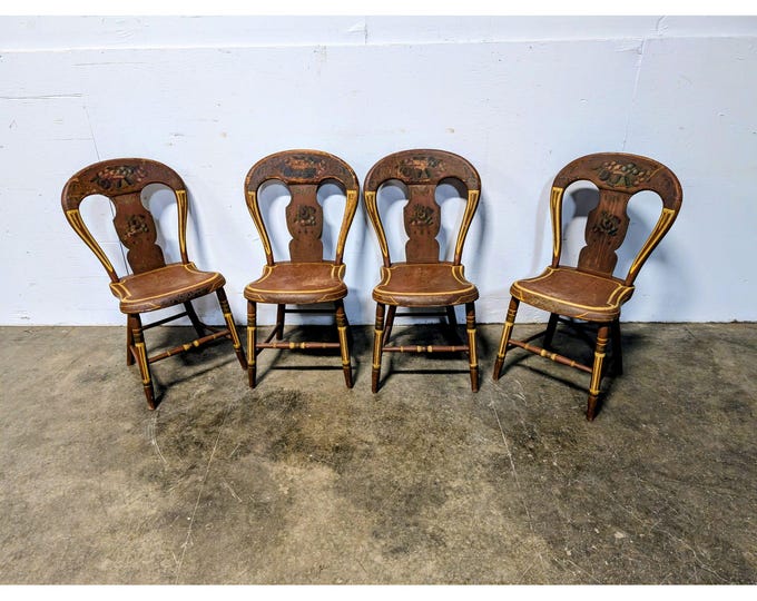 Set Of Four 1840,s Original Paint Decorated Side Chairs # 201085 Shipping is not a 1.00 Shipping is not free please contact us