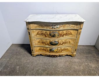 1860,s Paint Decorated Four Drawer Marble Top Chest Of Drawers # 198211 Shipping is not a 1.00 Shipping is not free