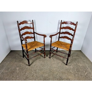 Pair Of 1940,s Rush Seat Ladder Back Arm Chairs # 197764 Shipping is not a 1.00 Shipping is not free please contact us before purchase
