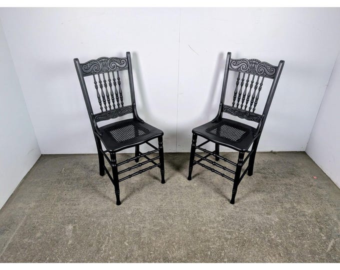 Pair Of 1920,s Oak Painted Caned Seat Chairs # 197845 Shipping is not a 1.00 Shipping is not free please contact us before purchase Thanks