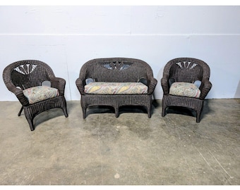 1940,s Three Piece Wicker Set With New Upholstery # 200259 Shipping is not a 1.00 Shipping is not free please contact us before purchase