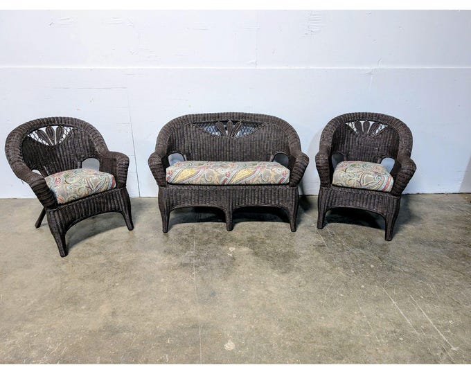 1940,s Three Piece Wicker Set With New Upholstery # 200259 Shipping is not a 1.00 Shipping is not free please contact us before purchase