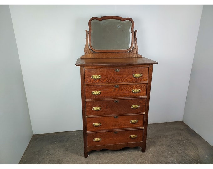 1920,S Five Drawer Oak Chest Of Drawers With Mirror # 190130 Shipping is not free please conatct us before purchase Thanks