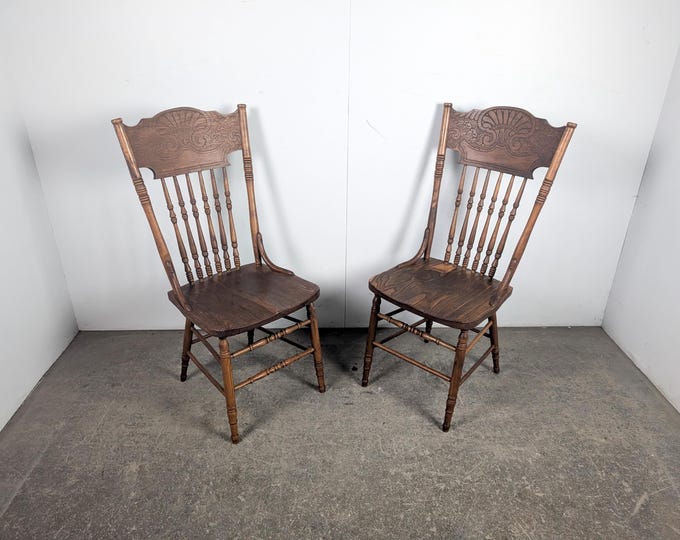 Pair Of 1920,s Oak Spindle Back Side Chairs # 196229 Shipping is not a 1.00 Shipping is not free please contact us before purchase Thanks