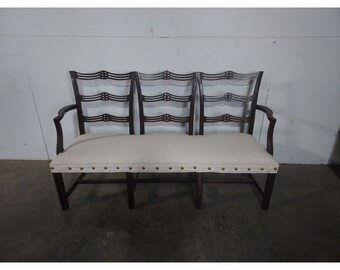 Mid 1880,s Bench With New Linen Upholstery # 193824 Shipping is not a 1.00 Shipping is not free please contact us before purchase Thanks