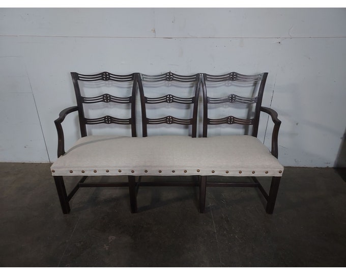 Mid 1880,s Bench With New Linen Upholstery # 193824 Shipping is not a 1.00 Shipping is not free please contact us before purchase Thanks
