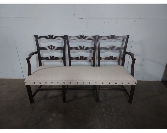 Mid 1880,s Bench With New Linen Upholstery # 193824 Shipping is not free please conatct us before purchase Thanks