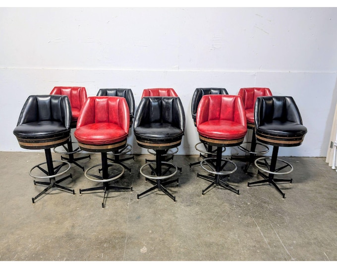 Set Of 10 1950,s Whiskey Barrel Bar Stools # 201493 Shipping is not a 1.00 Shipping is not free please contact us before purchase Thanks