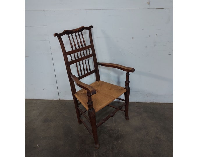 Mid 1800,s Lancaster Spindle Back Arm Chair With Rush Seat # 194385 Shipping is not a 1.00 Shipping is not free