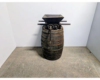 Wooden Grape Barrel With Working Crusher # 200113 Shipping is not a 1.00 Shipping is not free please contact us before purchase Thanks