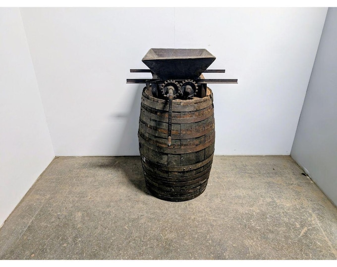 Wooden Grape Barrel With Working Crusher # 200113 Shipping is not a 1.00 Shipping is not free please contact us before purchase Thanks