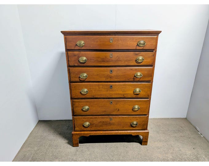 1830,s American Cherry Rhode Island Six Drawer Chest Of Drawers # 199629 Shipping is not a 1.00 Shipping is not free