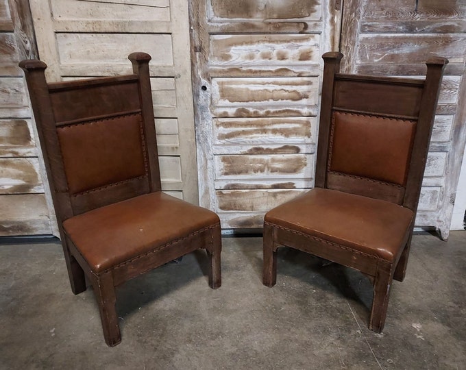 Late 1800's Oak Chairs With Leather Upholstery # 187397 Shipping is not free please conatct us before purchase Thanks