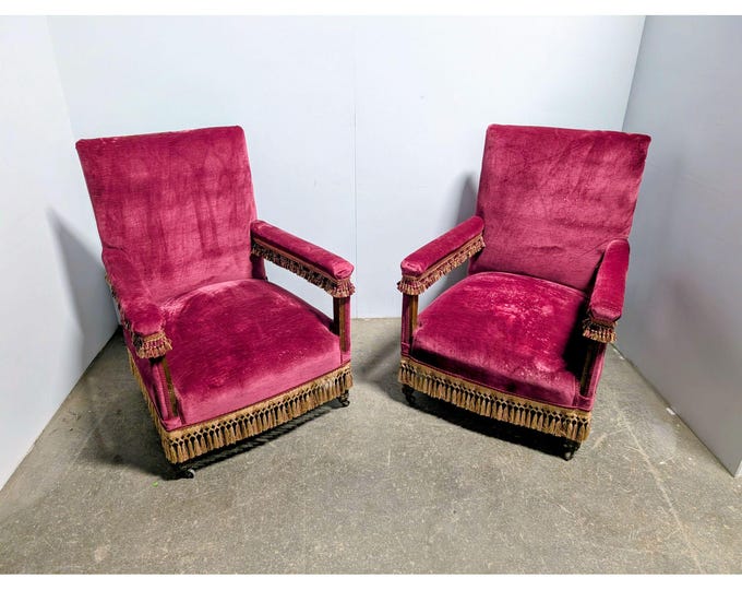 Pair Of 1860,s Upholstered Arm Chairs # 200619 Shipping is not a 1.00 Shipping is not free please contact us before purchase Thanks