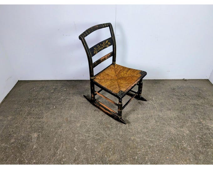 Early 1800,s Paint Decorated Rush Seat Rocking Chair # 197763 Shipping is not a 1.00 Shipping is not free please contact us before purchase