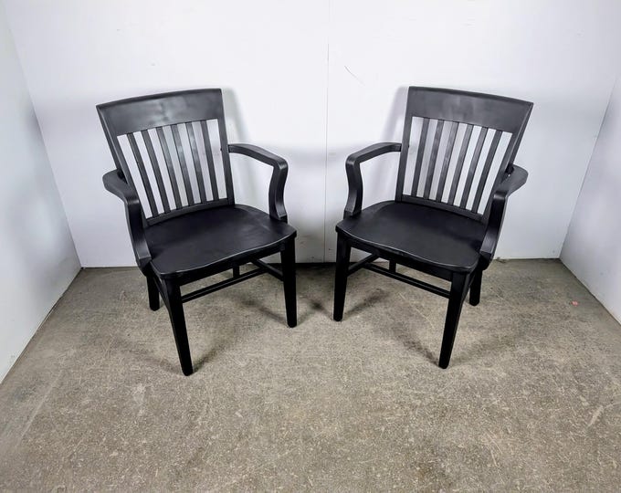 Pair Of 1920,s Oak Painted Bankers Chairs # 197846 Shipping is not a 1.00 Shipping is not free please contact us before purchase Thanks