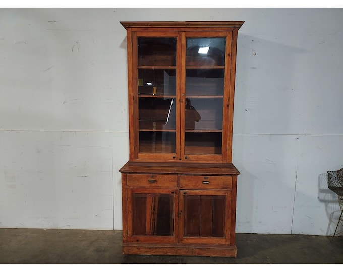 1860,s Cabinet With Upper Glass Doors Over Two Drawers Lower Cabinet # 193628  Shipping is not free please conatct us before purchase Thanks