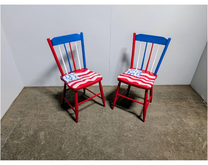 Pair Of Mid 1800,s Newer Paint Patriotic Chairs # 200651 Shipping is not a 1.00 Shipping is not free please contact us before purchase