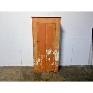 Primitive 1890&#39;s Cupboard In Old Salmon Paint # 181870 Shipping is not a 1.00 Shipping is not free please contact us before purchase Thanks