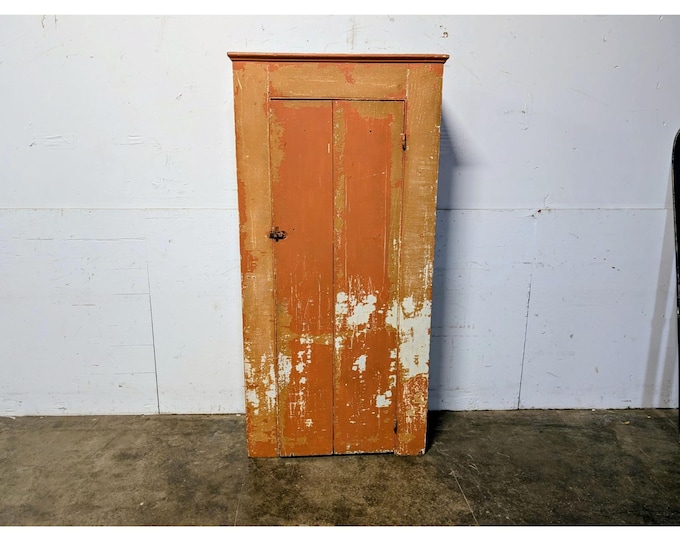 Primitive 1890's Cupboard In Old Salmon Paint # 181870 Shipping is not a 1.00 Shipping is not free please contact us before purchase Thanks