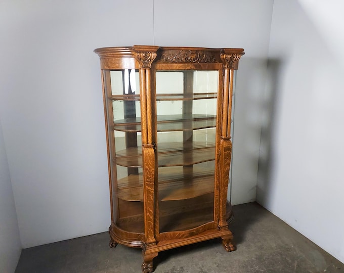 1920,s Oak Curved Glass Display Cabinet # 193956 Shipping is not a 1.00 Shipping is not free please contact us before purchase Thanks