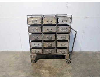 Unique 15 Drawer Metal And Wood 1920,s Factory Cart # 198180 Shipping is not a 1.00 Shipping is not free please contact us before purchase