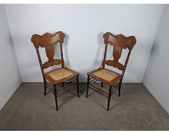 Pair Of 1900,s Oak Carved And Caned Chairs # 196062 Shipping is not a 1.00 Shipping is not free please contact us before purchase Thanks