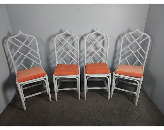 Set Of Four 1950,s Rattan Chairs With New Upholstery # 189896 Shipping is not free please conatct us before purchase Thanks