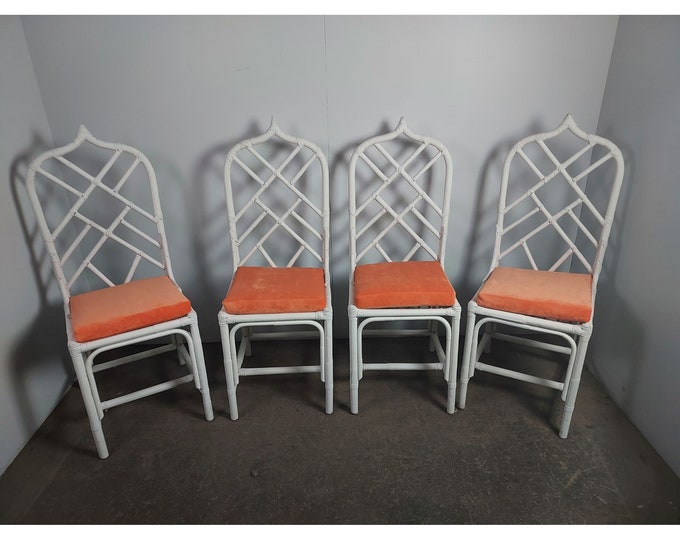 Set Of Four 1950,s Rattan Chairs With New Upholstery # 189896 Shipping is not a 1.00 Shipping is not free please contact us before purchase